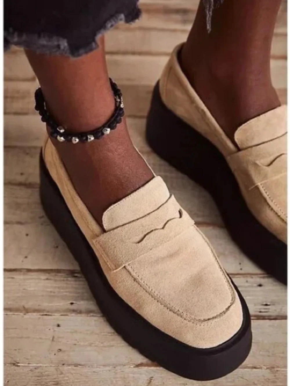 Free People SIZE 38 (US 7.5) Nico Suede Flatform loafer in Cappuccino Lug Sole